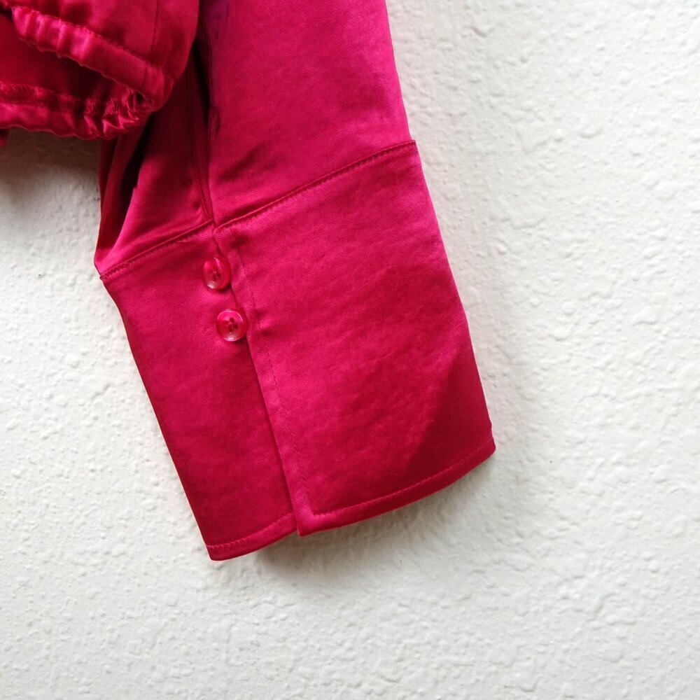 Good American V-Neck Top Women's Size 2XL Pink Satin Wrap Long Sleeve - Picture 6 of 11